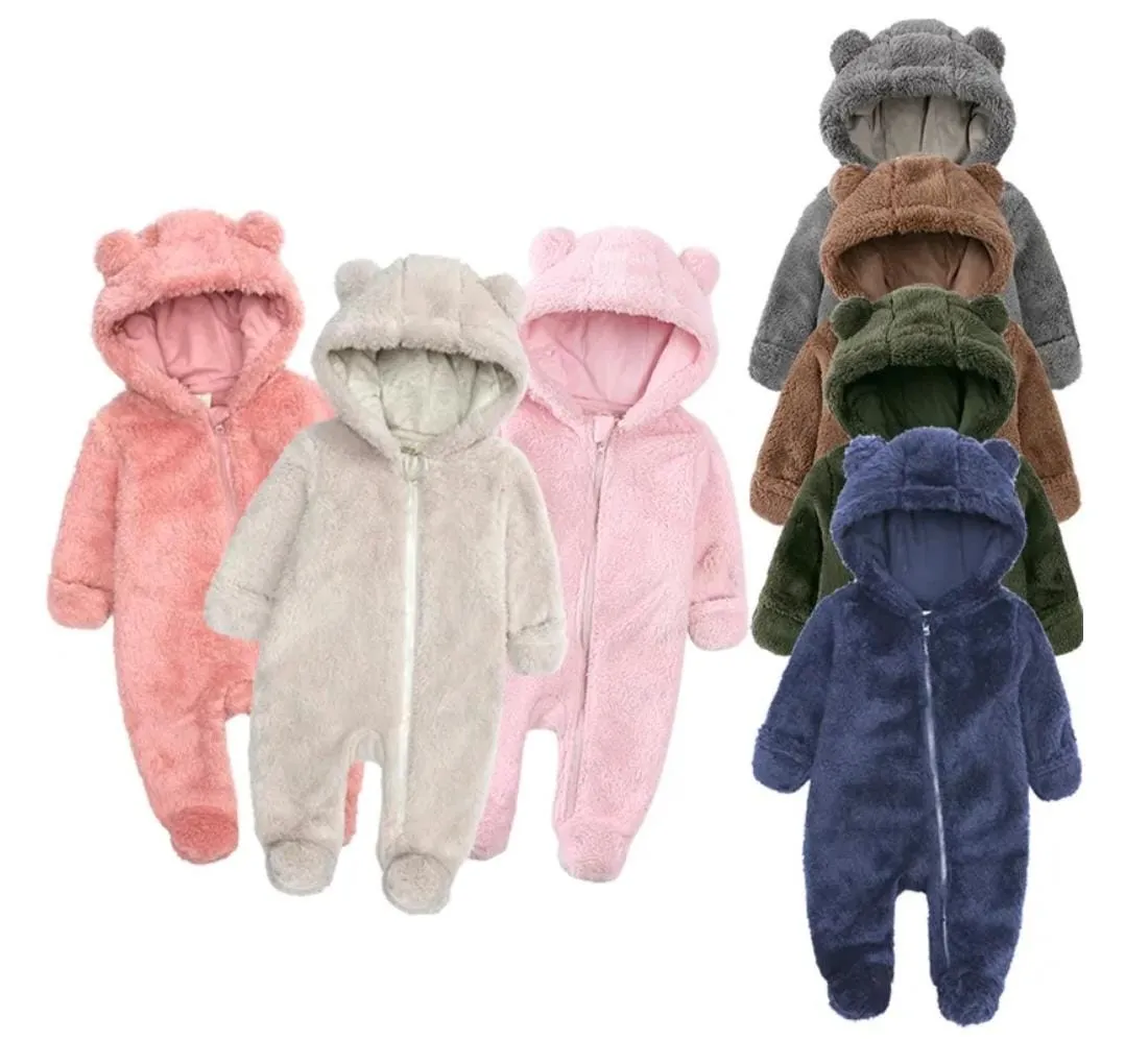 Fluffy Bear Baby Onesie - Grey