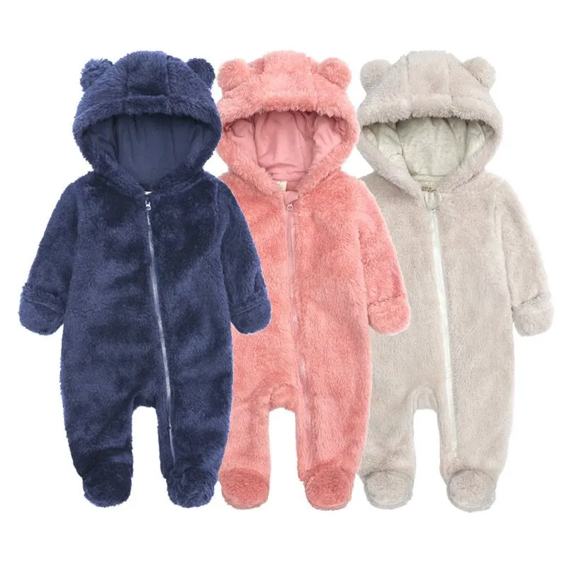 Fluffy Bear Baby Onesie - Grey