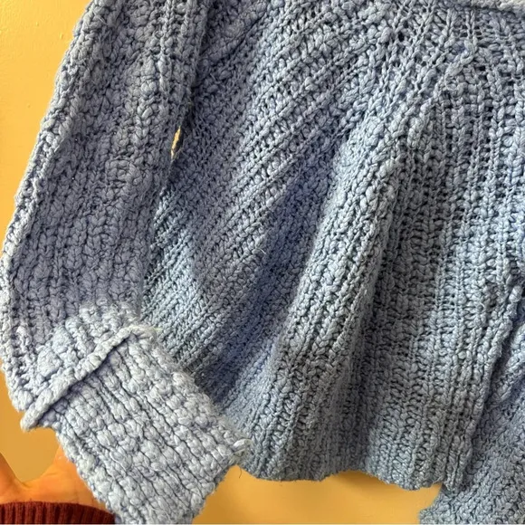Free People In A Swirl Blue Chunky Knit Crewneck Sweater Women's Xsmall
