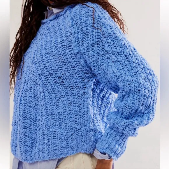 Free People In A Swirl Blue Chunky Knit Crewneck Sweater Women's Xsmall