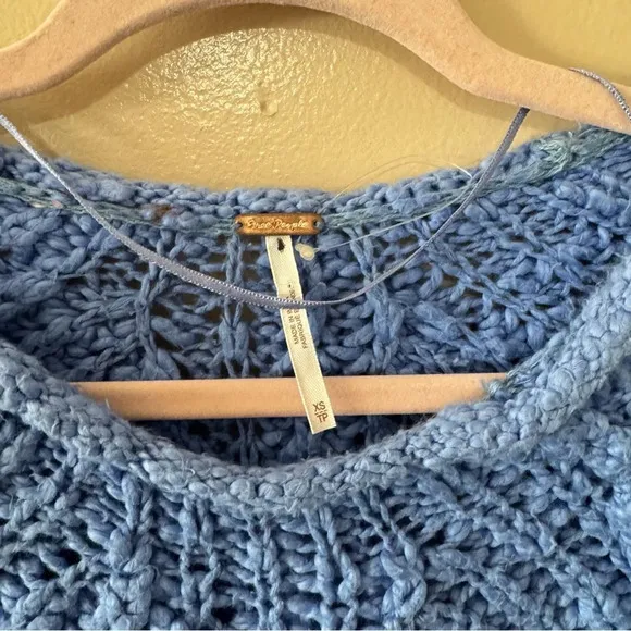 Free People In A Swirl Blue Chunky Knit Crewneck Sweater Women's Xsmall
