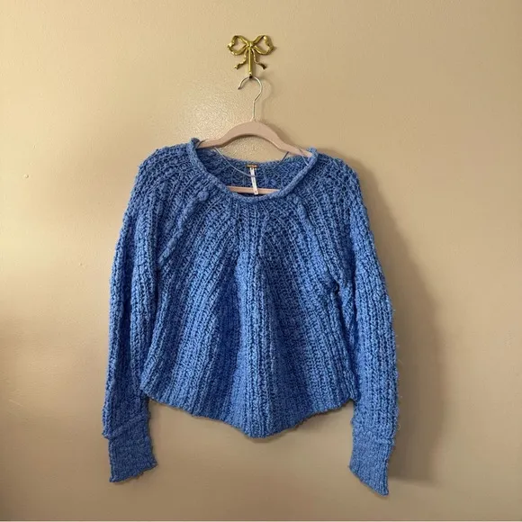 Free People In A Swirl Blue Chunky Knit Crewneck Sweater Women's Xsmall