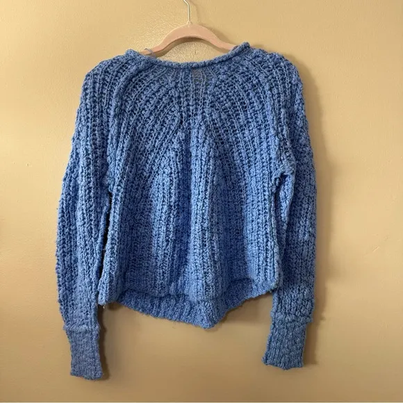 Free People In A Swirl Blue Chunky Knit Crewneck Sweater Women's Xsmall