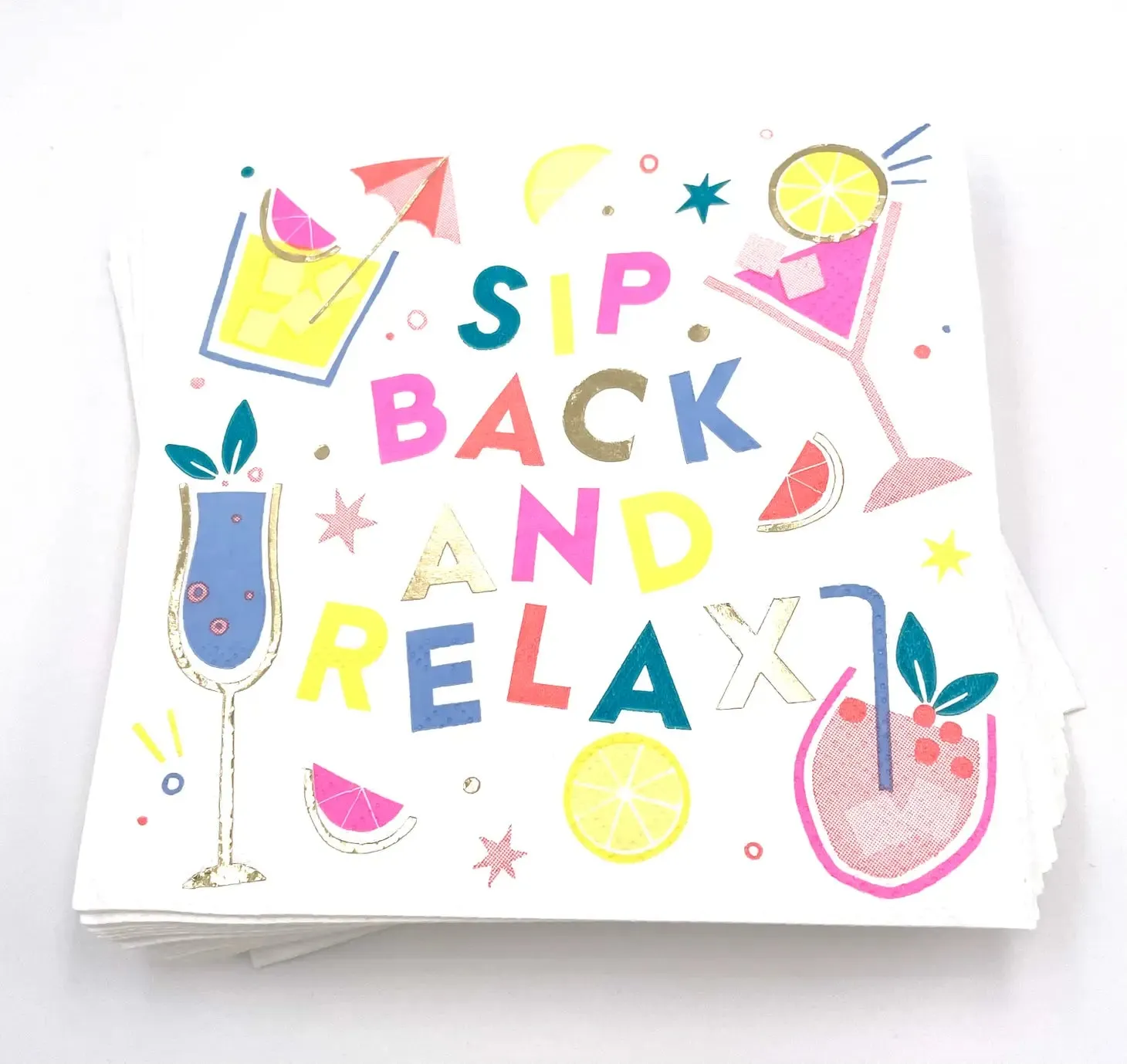 Funny Cocktail Napkins | Sip Back and Relax - Foil - 20ct