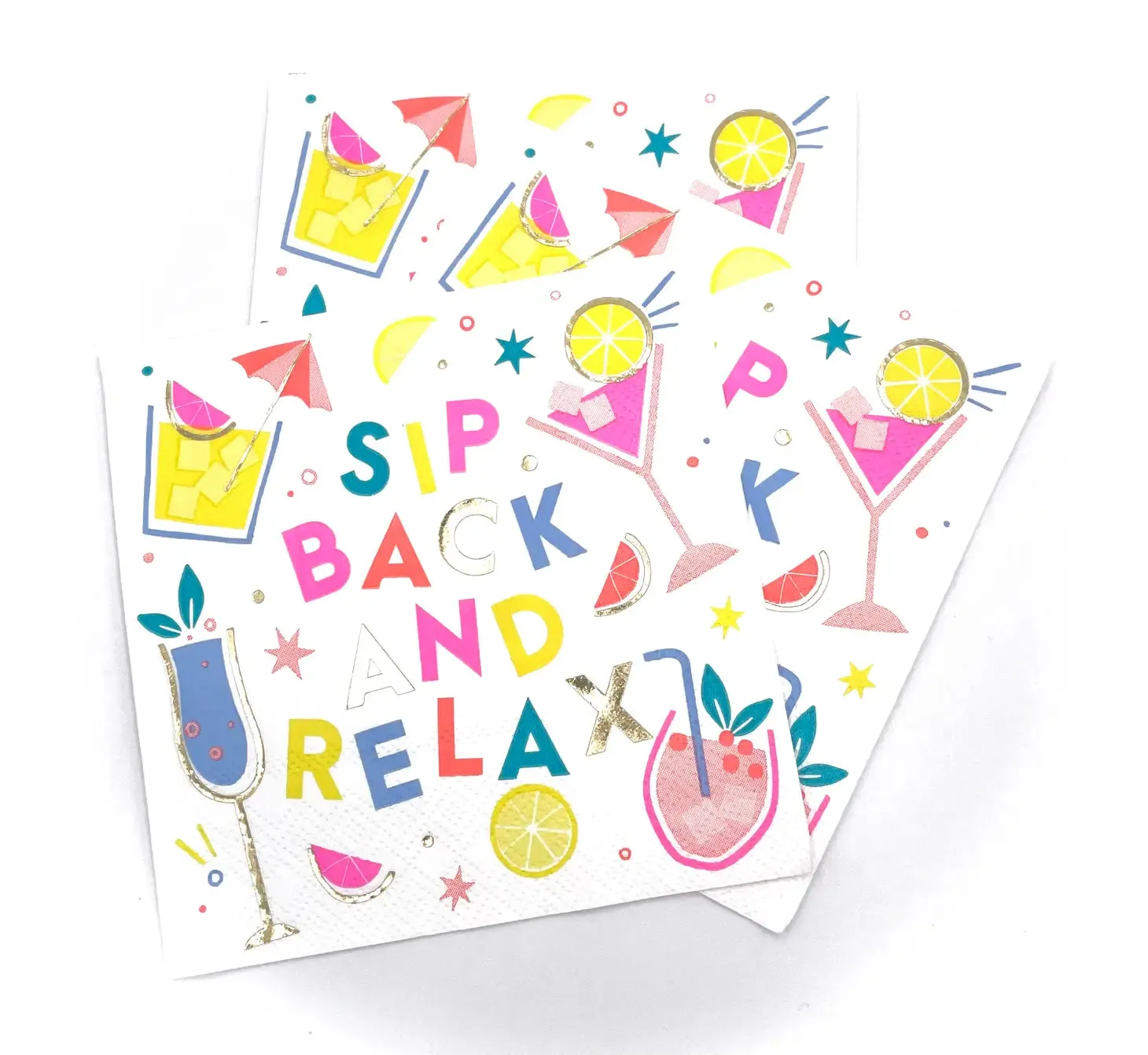 Funny Cocktail Napkins | Sip Back and Relax - Foil - 20ct