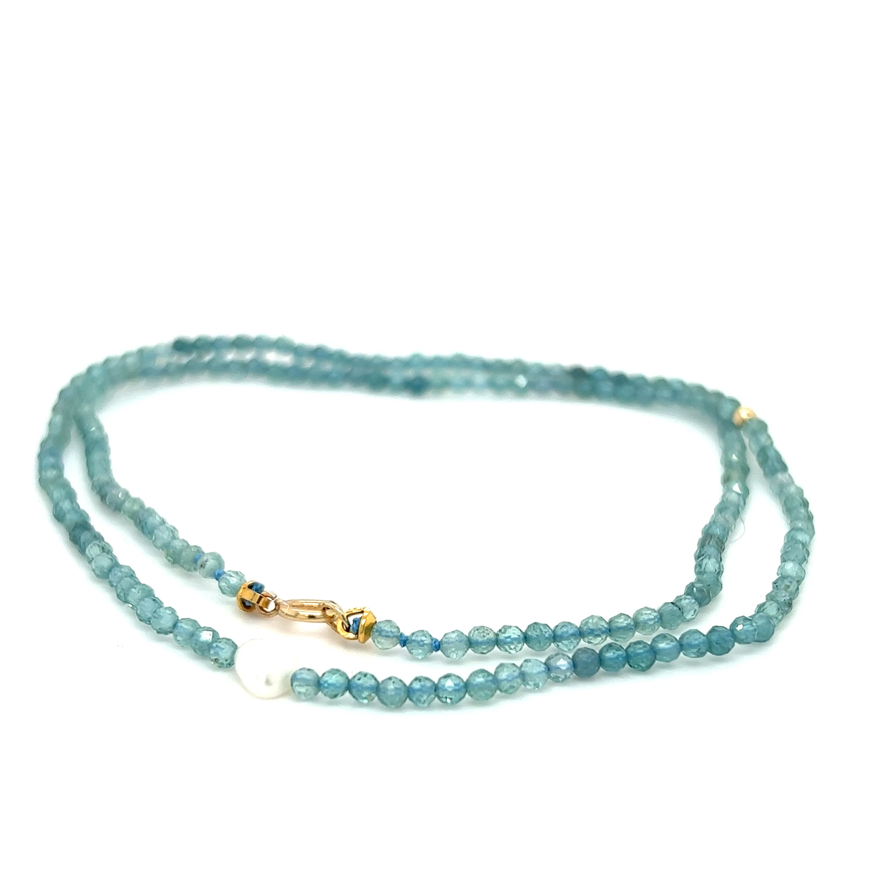Genuine Blue Tourmaline & Pearl Gemstone Bead Necklace
