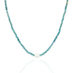 Genuine Blue Tourmaline & Pearl Gemstone Bead Necklace