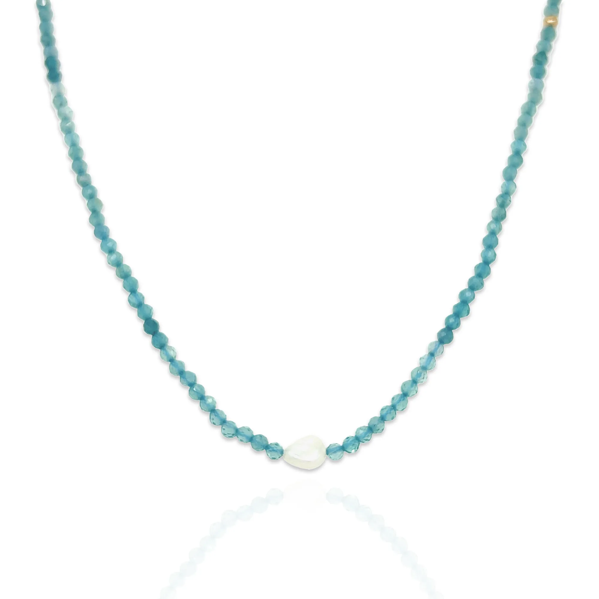 Genuine Blue Tourmaline & Pearl Gemstone Bead Necklace