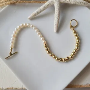 Gold and Freshwater Pearl Beaded Layering Bracelet or Necklace - 4-5mm