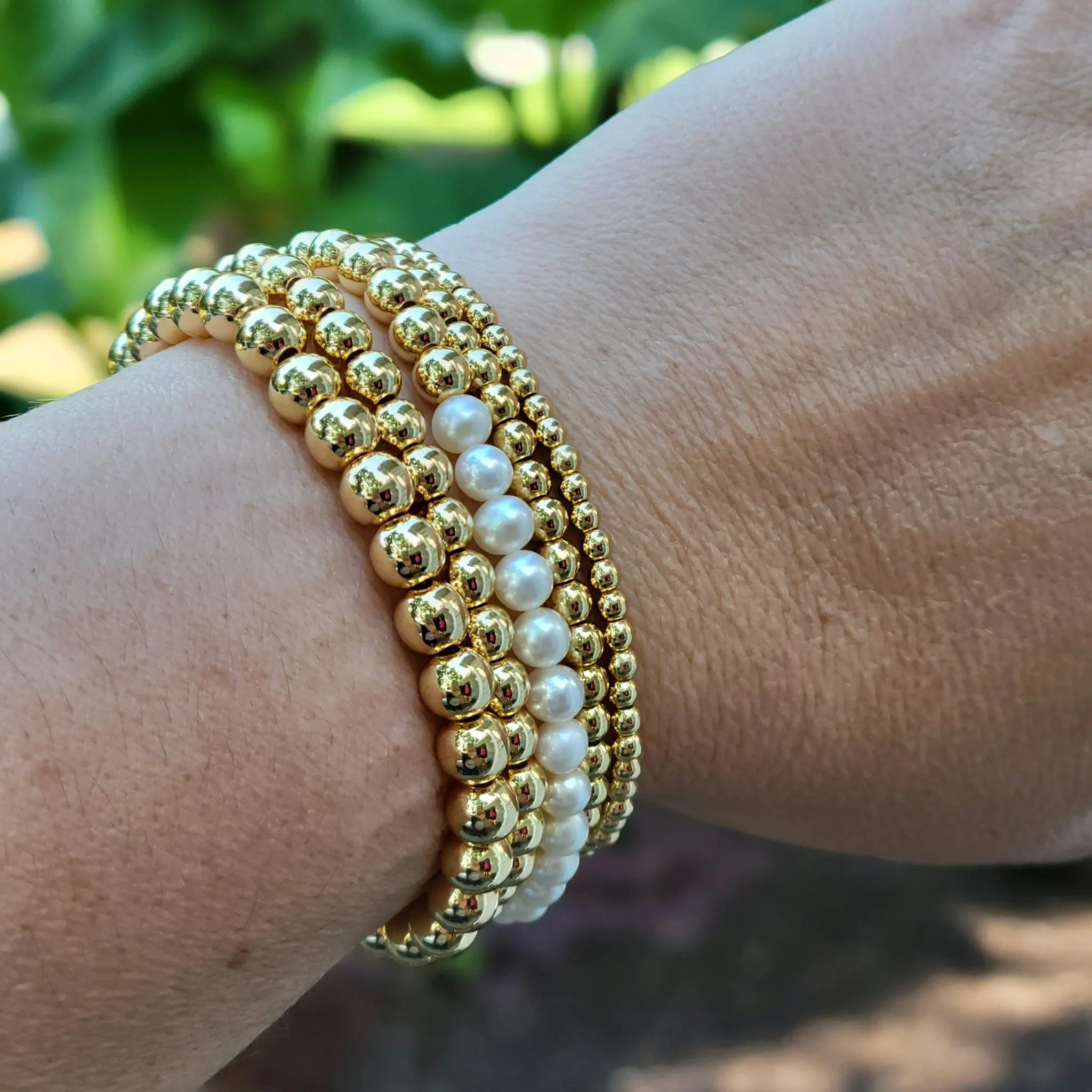 Gold and Freshwater Pearl Beaded Layering Bracelet or Necklace - 4-5mm
