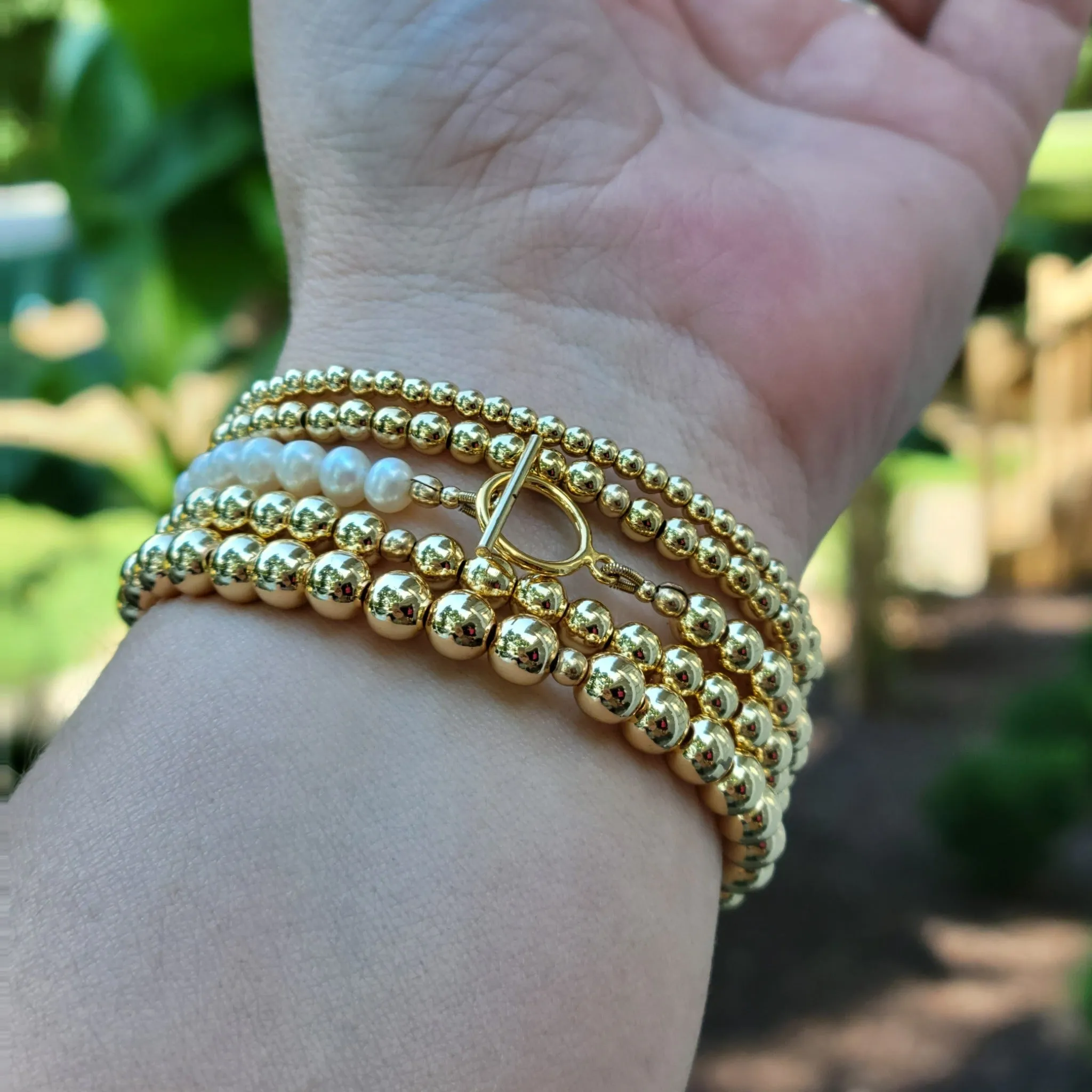 Gold and Freshwater Pearl Beaded Layering Bracelet or Necklace - 4-5mm