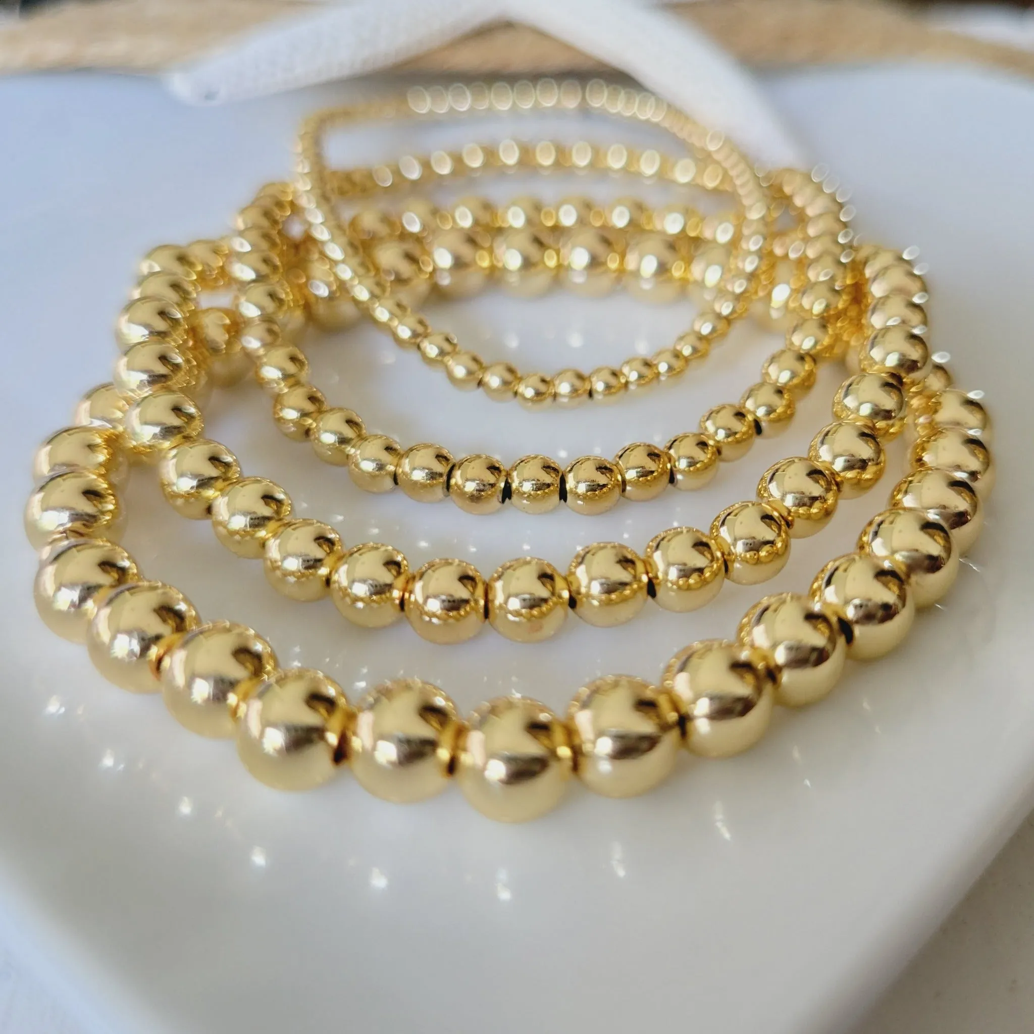 Gold Beaded Layering Bracelet - 3mm, 4mm, 5mm, 6mm