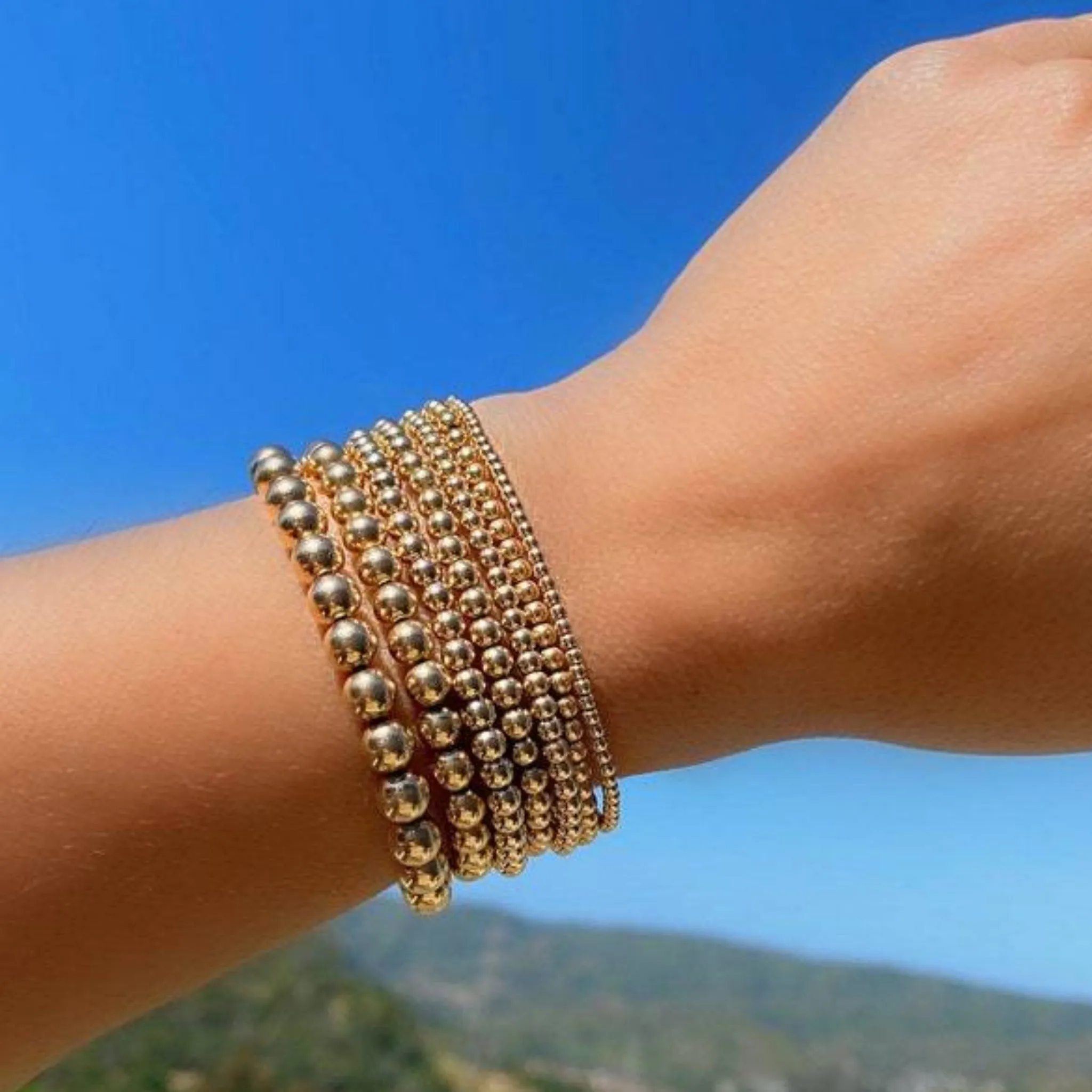 Gold Beaded Layering Bracelet - 3mm, 4mm, 5mm, 6mm