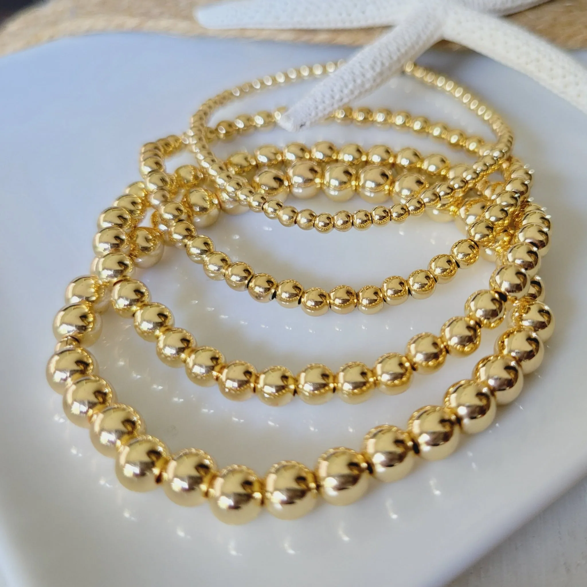 Gold Beaded Layering Bracelet - 3mm, 4mm, 5mm, 6mm