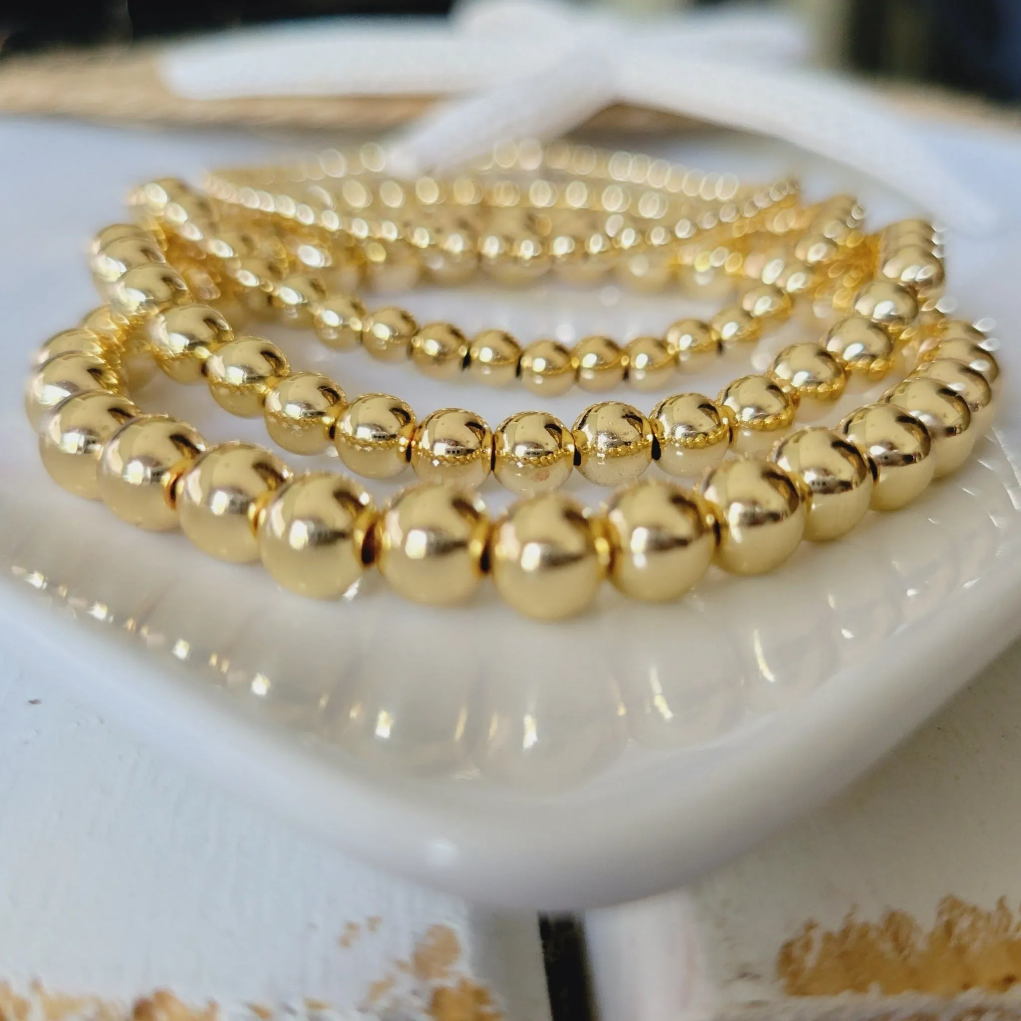 Gold Beaded Layering Bracelet - 3mm, 4mm, 5mm, 6mm