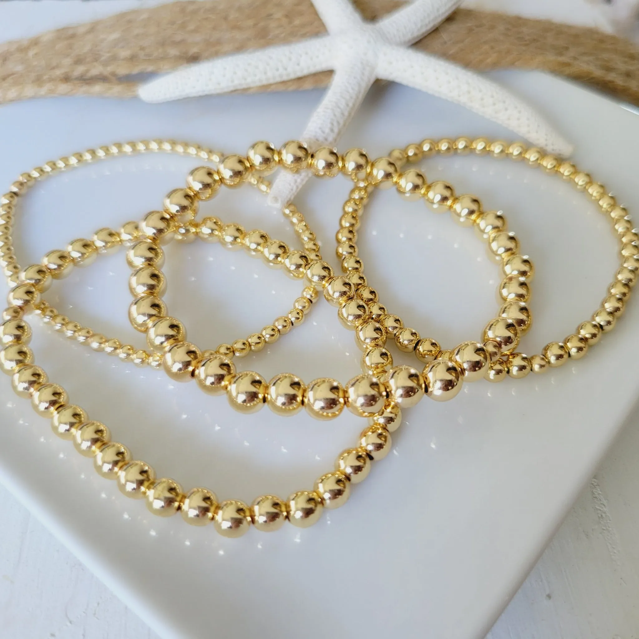 Gold Beaded Layering Bracelet - 3mm, 4mm, 5mm, 6mm