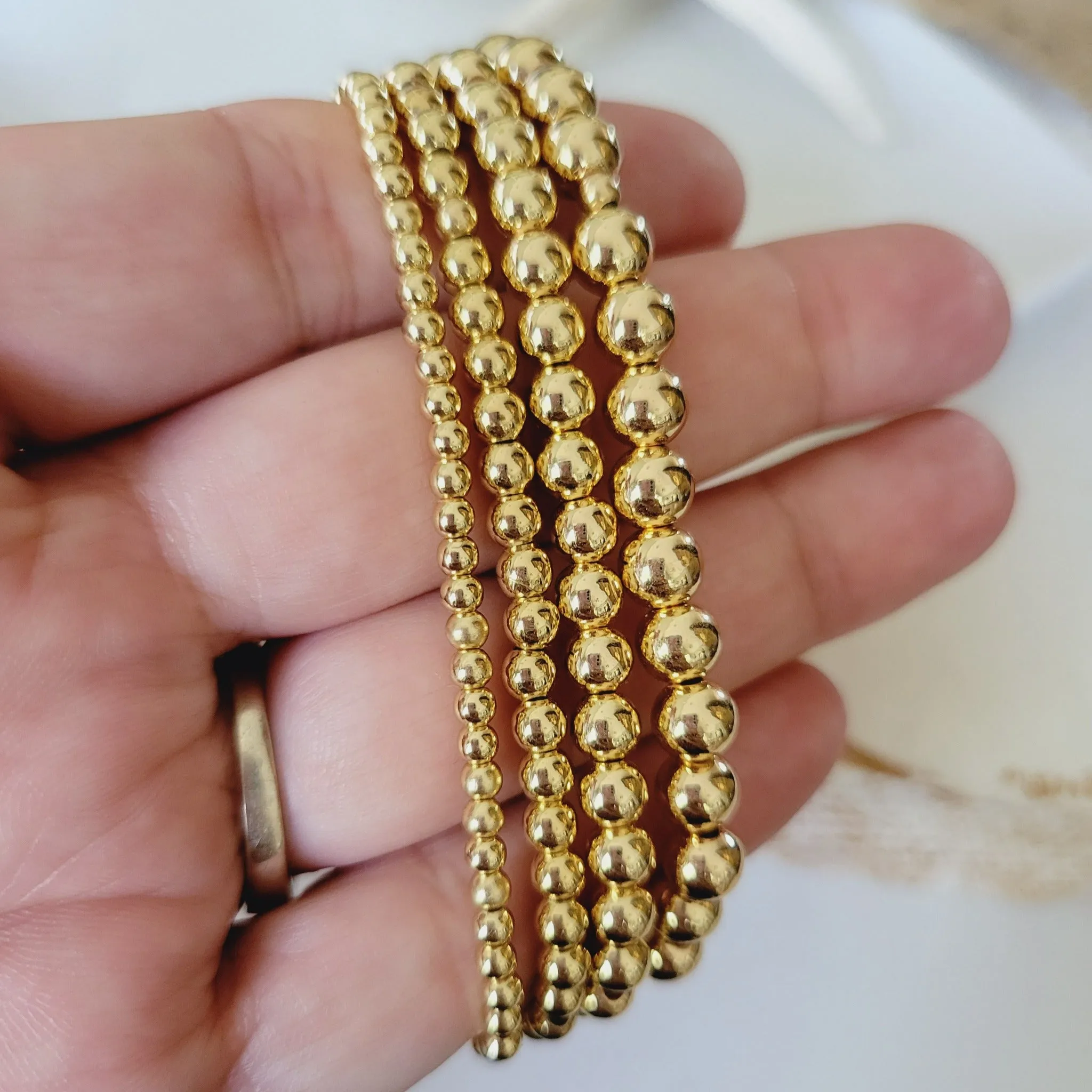 Gold Beaded Layering Bracelet - 3mm, 4mm, 5mm, 6mm