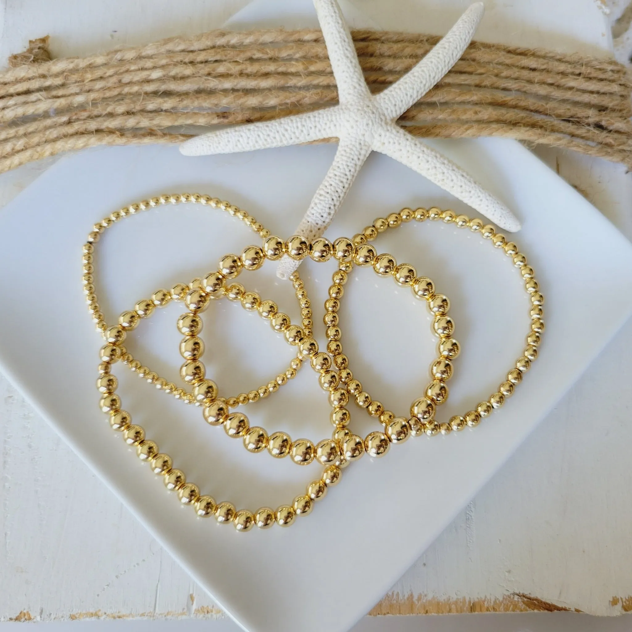 Gold Beaded Layering Bracelet - 3mm, 4mm, 5mm, 6mm