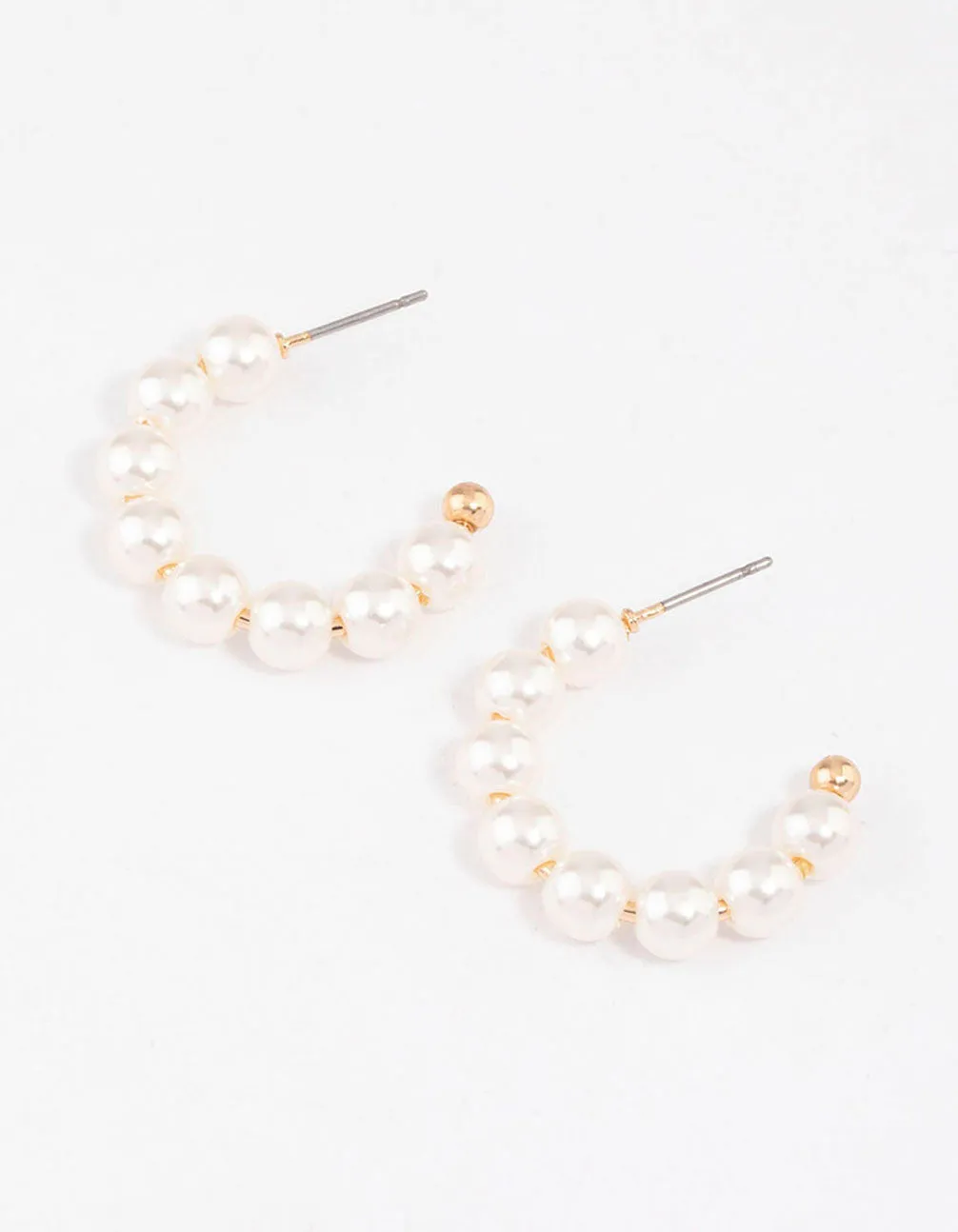 Gold Dainty Pearl Beaded Hoop Earrings