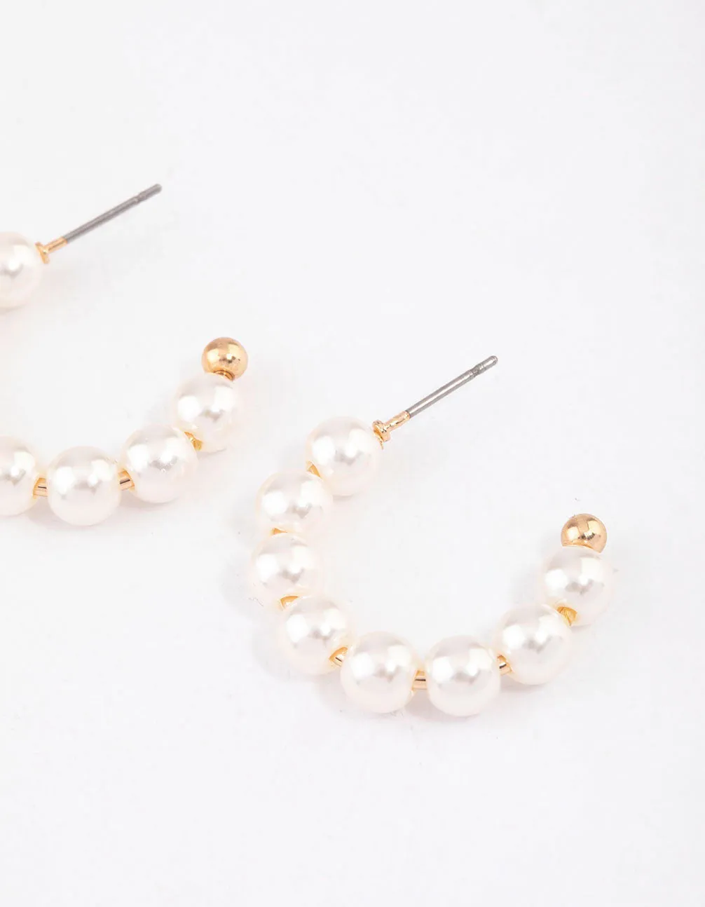 Gold Dainty Pearl Beaded Hoop Earrings