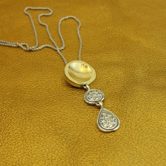 Hadar Designers 9k Yellow Gold White Zircon Pendant Handmade Sterling Silver (sY