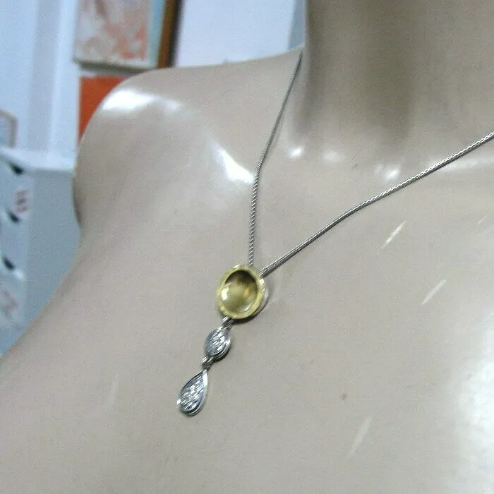 Hadar Designers 9k Yellow Gold White Zircon Pendant Handmade Sterling Silver (sY