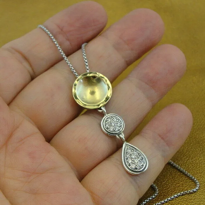 Hadar Designers 9k Yellow Gold White Zircon Pendant Handmade Sterling Silver (sY