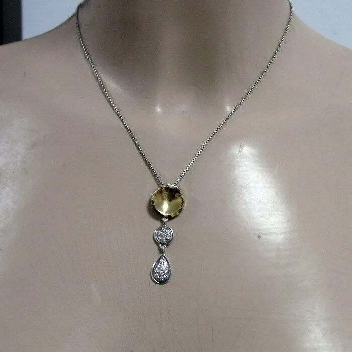 Hadar Designers 9k Yellow Gold White Zircon Pendant Handmade Sterling Silver (sY