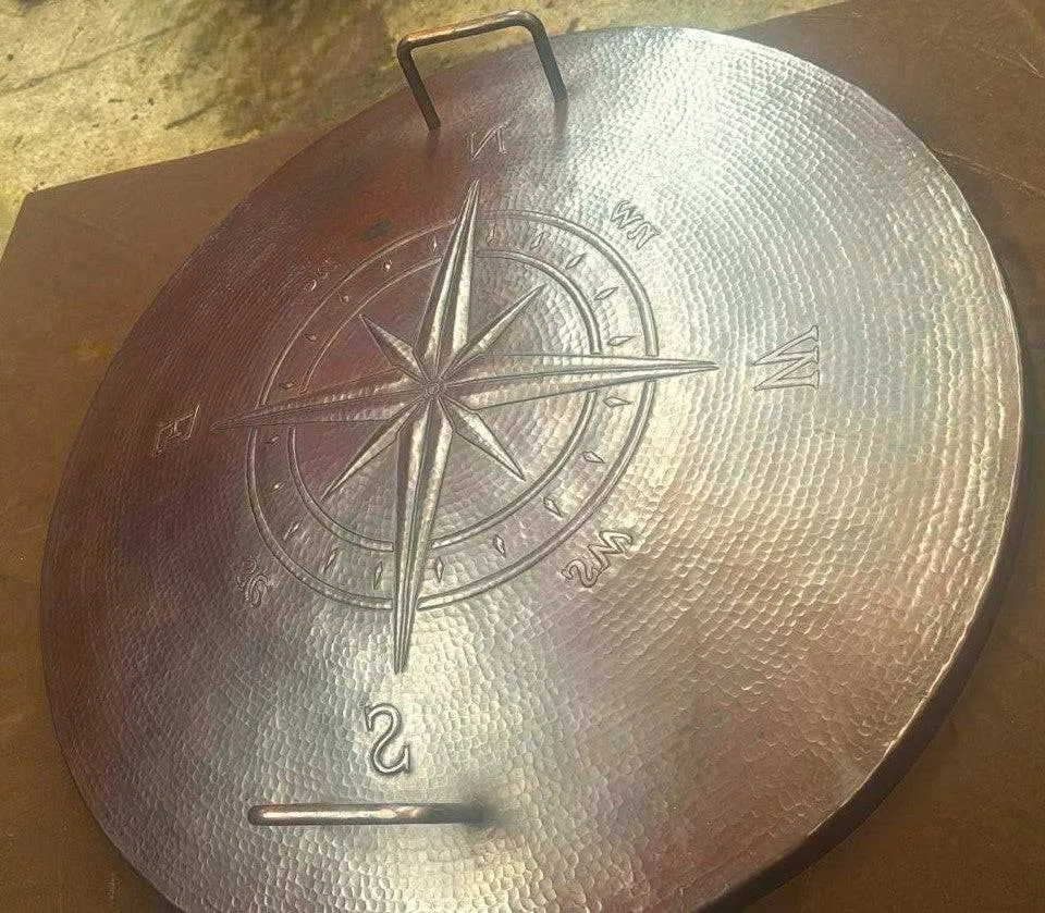 Handcrafted Copper Fire Pit Lid with Wind Rose Design