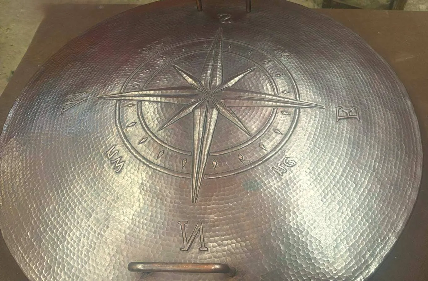 Handcrafted Copper Fire Pit Lid with Wind Rose Design