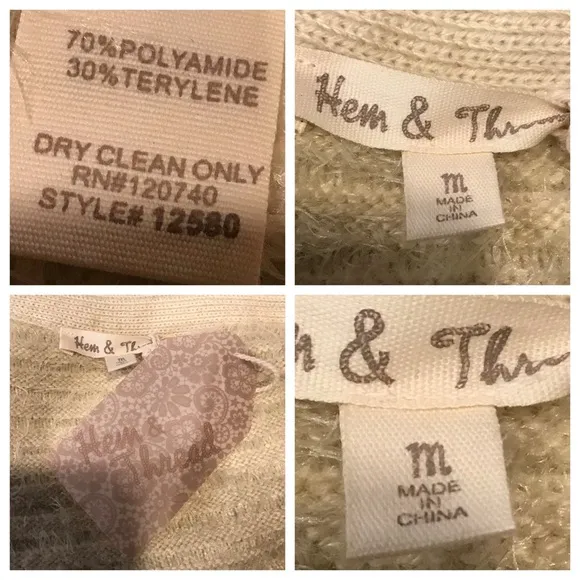 Hem &amp; Thread Womens Eyelash Cardigan Size M Belted Soft Fuzzy Cream Open Sweater