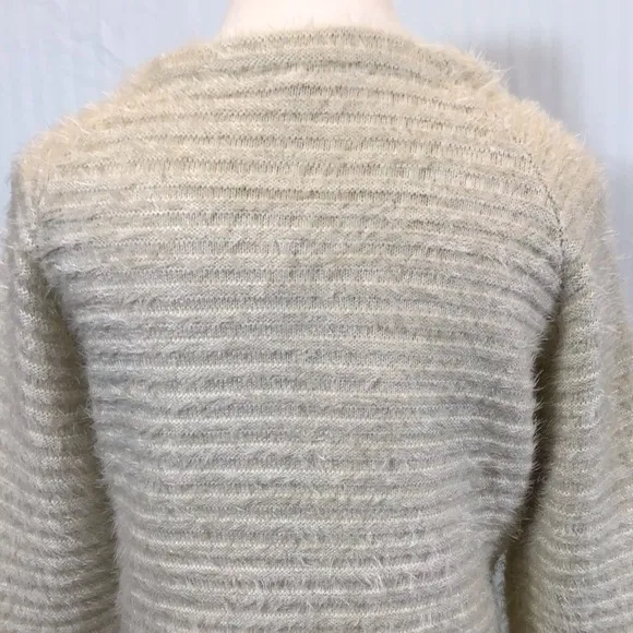 Hem &amp; Thread Womens Eyelash Cardigan Size M Belted Soft Fuzzy Cream Open Sweater