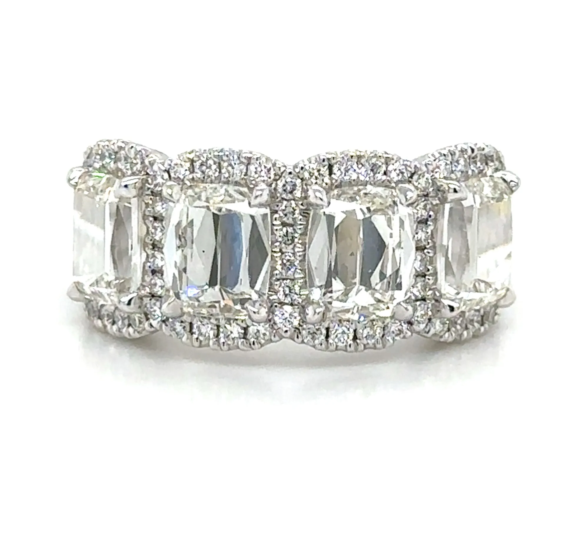 Henri Daussi 4.43ct tw Cushion Cut GIA Certified Matching Four Stone Band Anniversary Ring