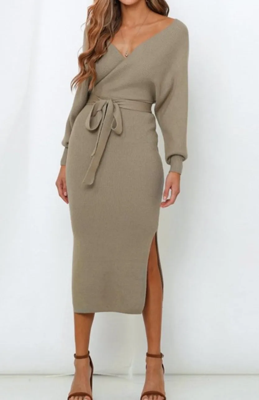 Her Taupe Knit Dress