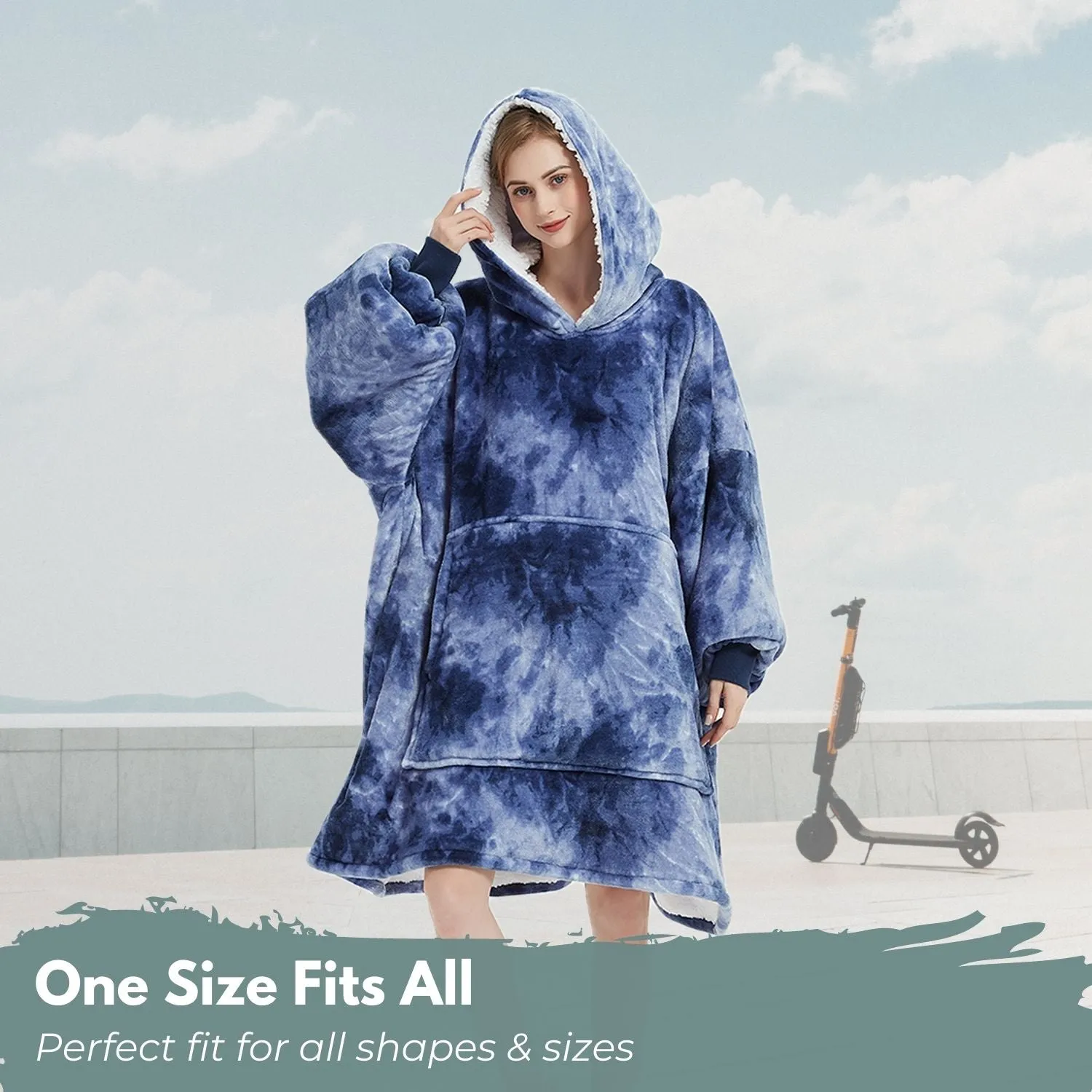 Hoodie Blanket Adult Tie-Dyed Blue