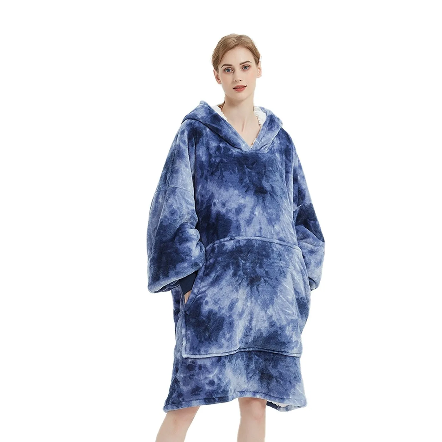 Hoodie Blanket Adult Tie-Dyed Blue