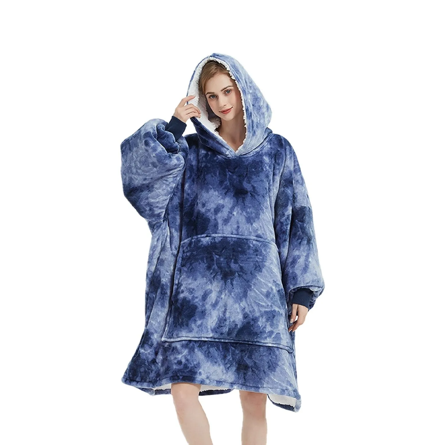 Hoodie Blanket Adult Tie-Dyed Blue