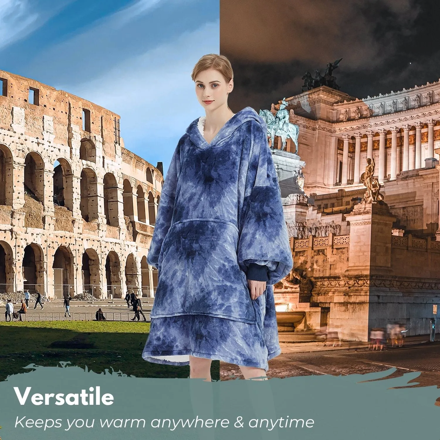 Hoodie Blanket Adult Tie-Dyed Blue