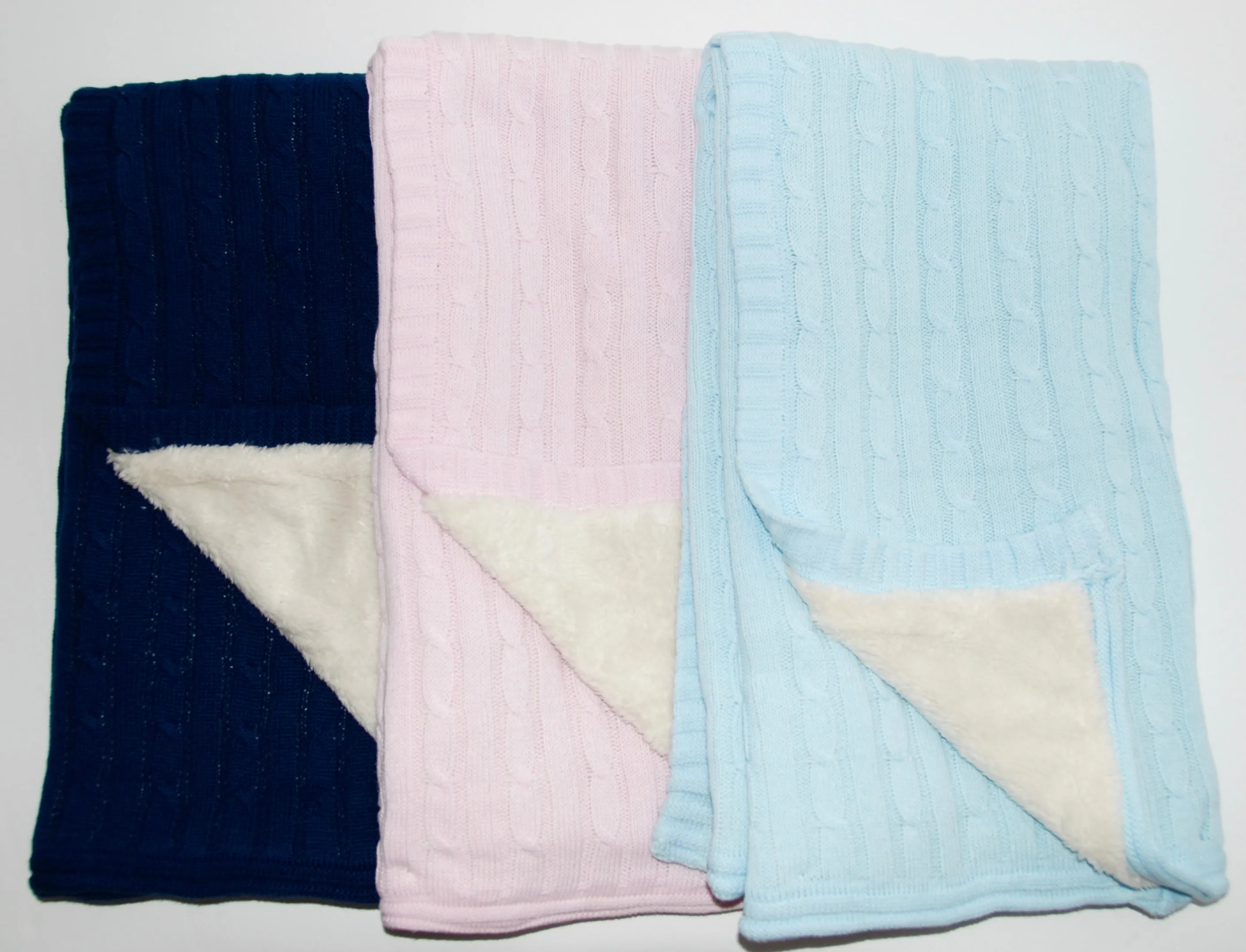 Light Blue Cable Knit Sherpa Blanket