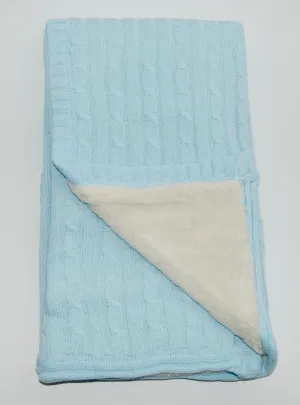 Light Blue Cable Knit Sherpa Blanket