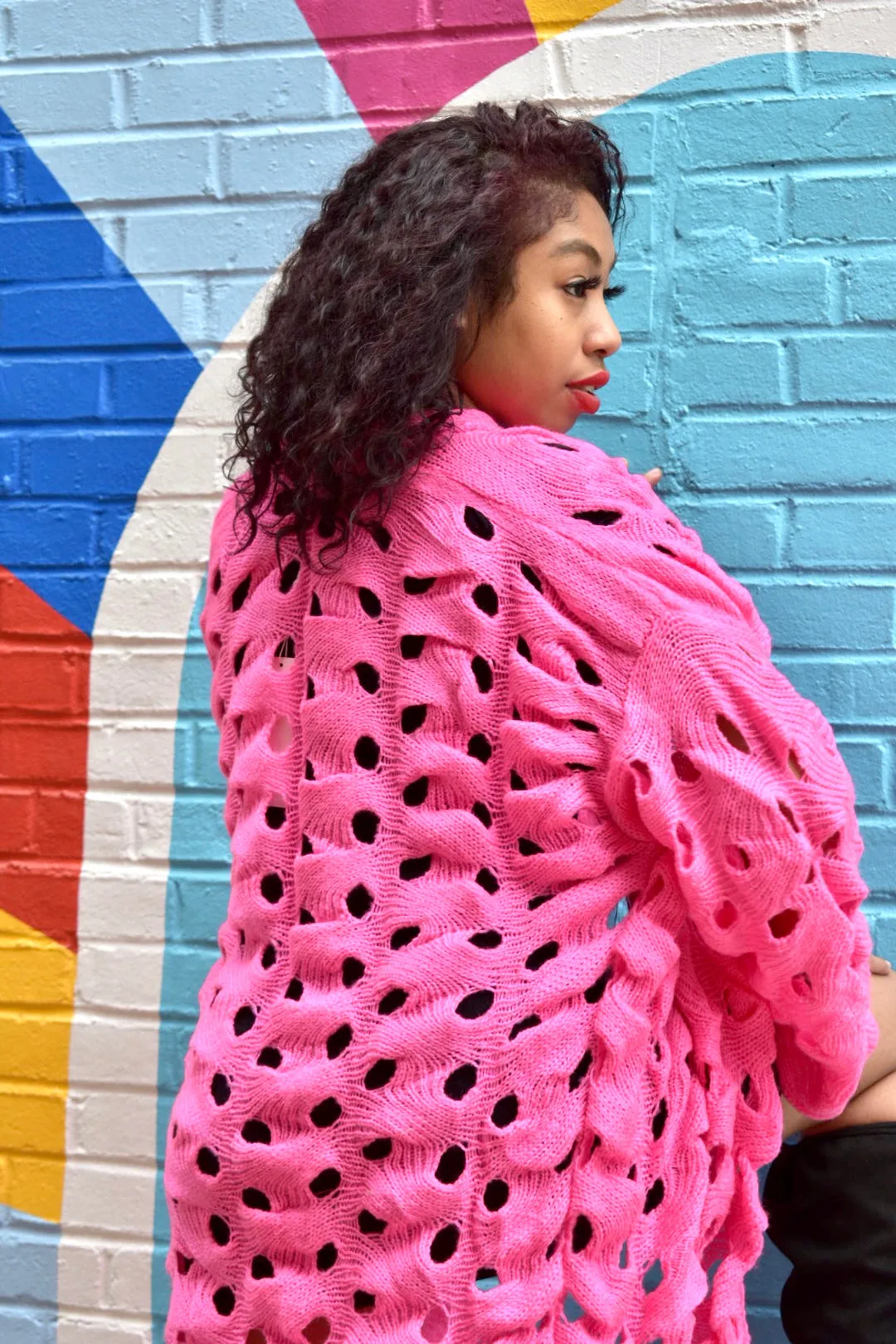 Lock and Key Oversized Pink Cardigan