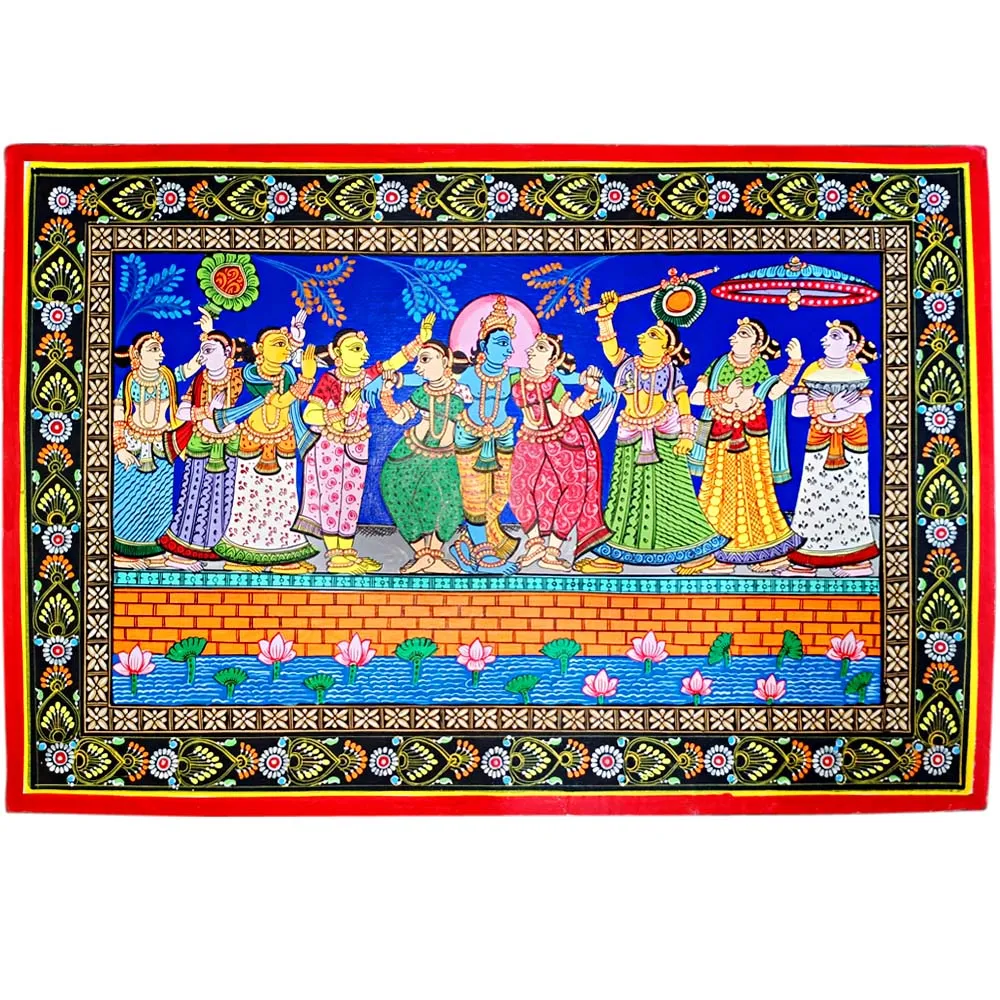 Lord Krishna Dance with Gopis Canvas Pattachitra Painting