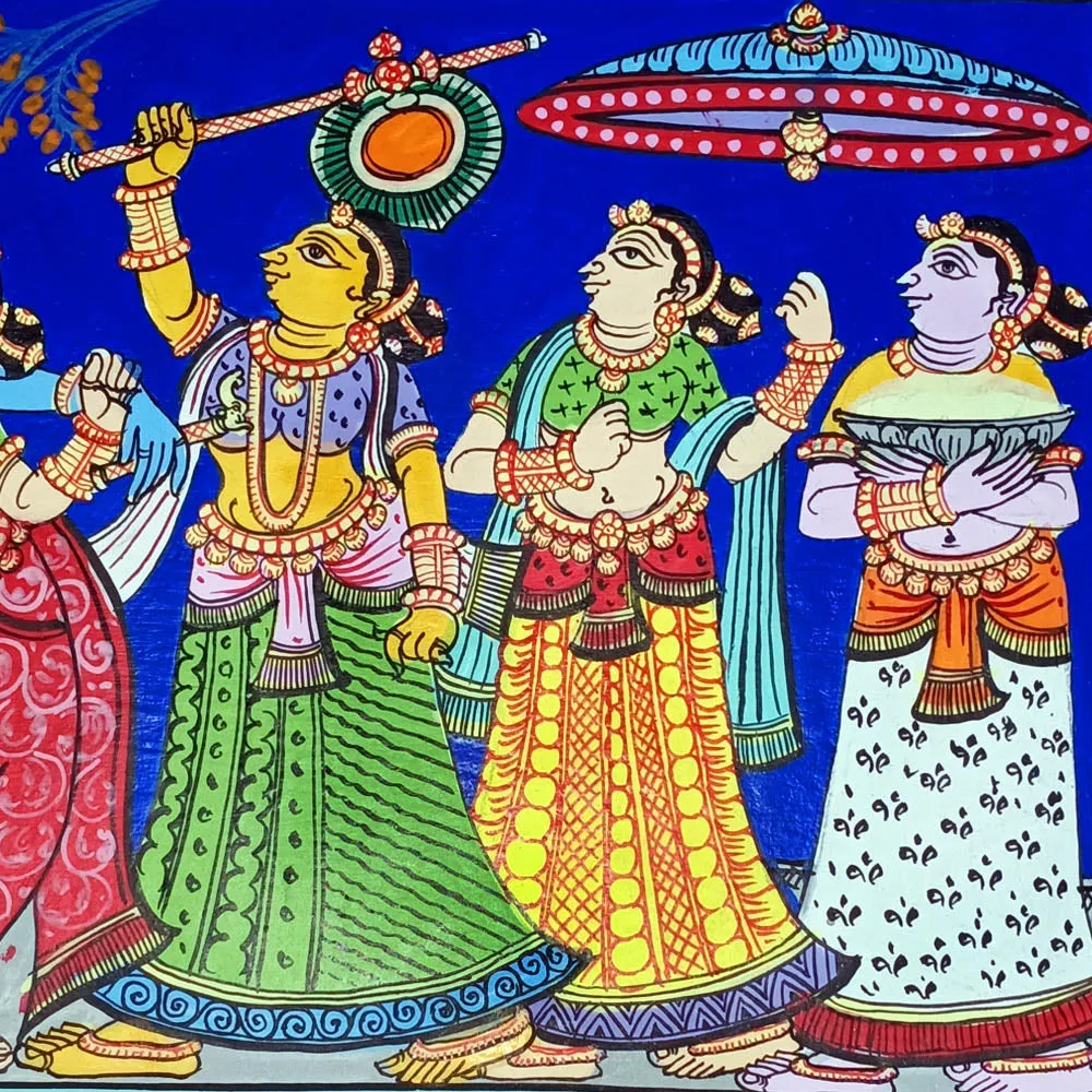 Lord Krishna Dance with Gopis Canvas Pattachitra Painting