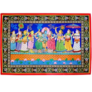 Lord Krishna Dance with Gopis Canvas Pattachitra Painting