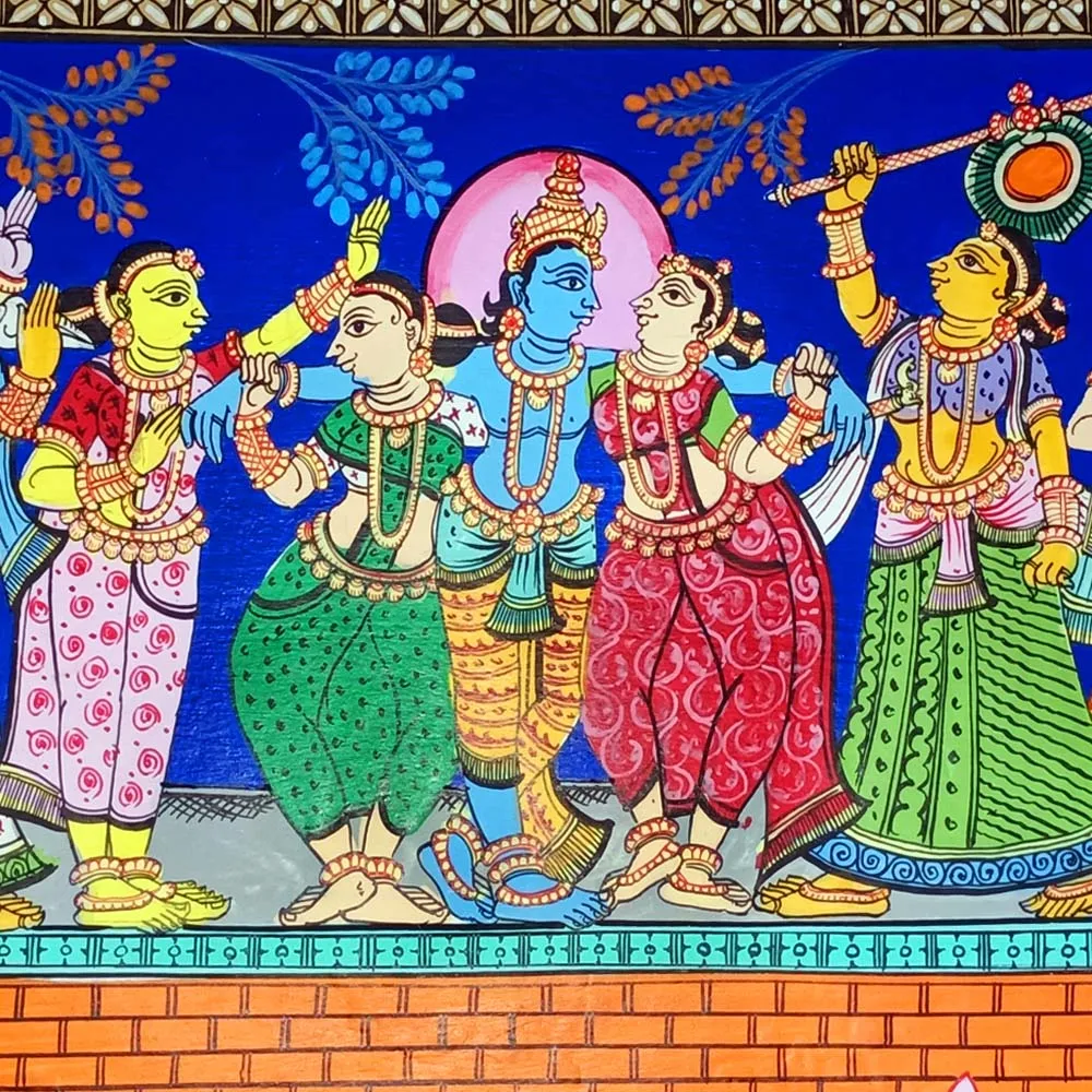 Lord Krishna Dance with Gopis Canvas Pattachitra Painting