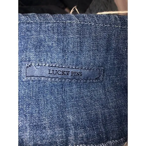 Lucky Remade Pins Stacked Waist Jeans Size 26 US 2 Blue Cropped High Rise Frayed