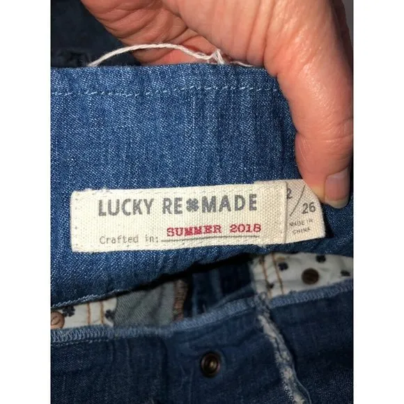 Lucky Remade Pins Stacked Waist Jeans Size 26 US 2 Blue Cropped High Rise Frayed
