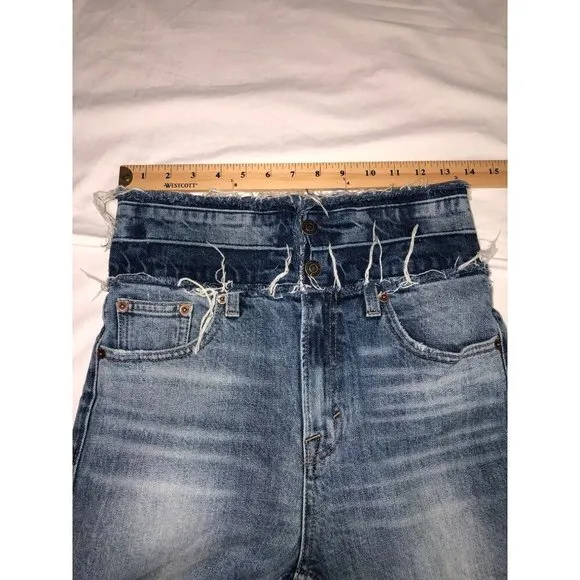 Lucky Remade Pins Stacked Waist Jeans Size 26 US 2 Blue Cropped High Rise Frayed