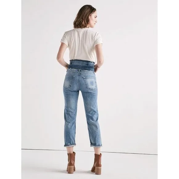 Lucky Remade Pins Stacked Waist Jeans Size 26 US 2 Blue Cropped High Rise Frayed