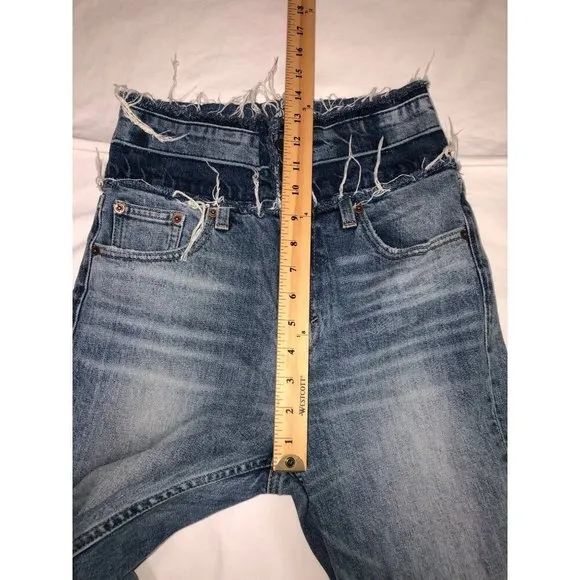Lucky Remade Pins Stacked Waist Jeans Size 26 US 2 Blue Cropped High Rise Frayed
